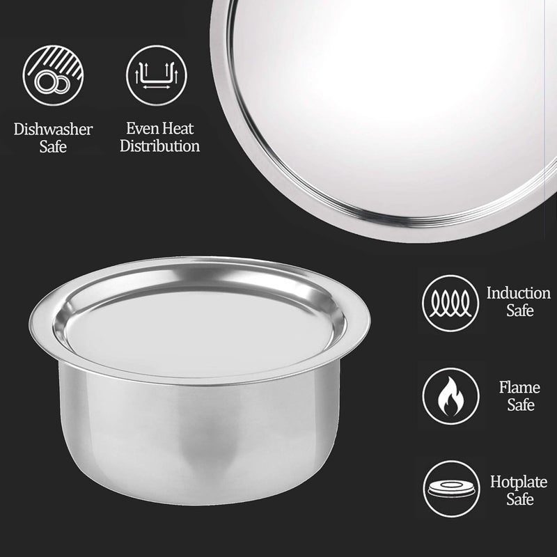 MILTON Pro cook Milton Pro Cook TriPly Stainless Steel 14 cm Tope with SS Lid 11 Litre Durable Dishwasher Safe Induction and Gas Ready Patila for Boiling Steaming and Cooking 3 Years Warranty - Image 2