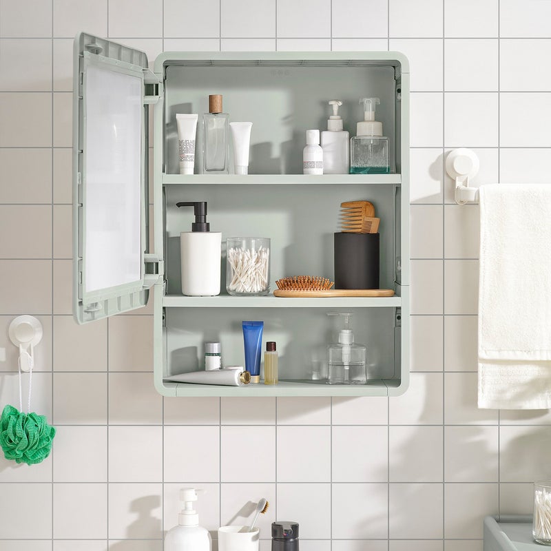 Baitique Bathroom Mirror Cabinet with 1 Door, Green, 44x15x59 cm - Wall-Mounted - Image 4