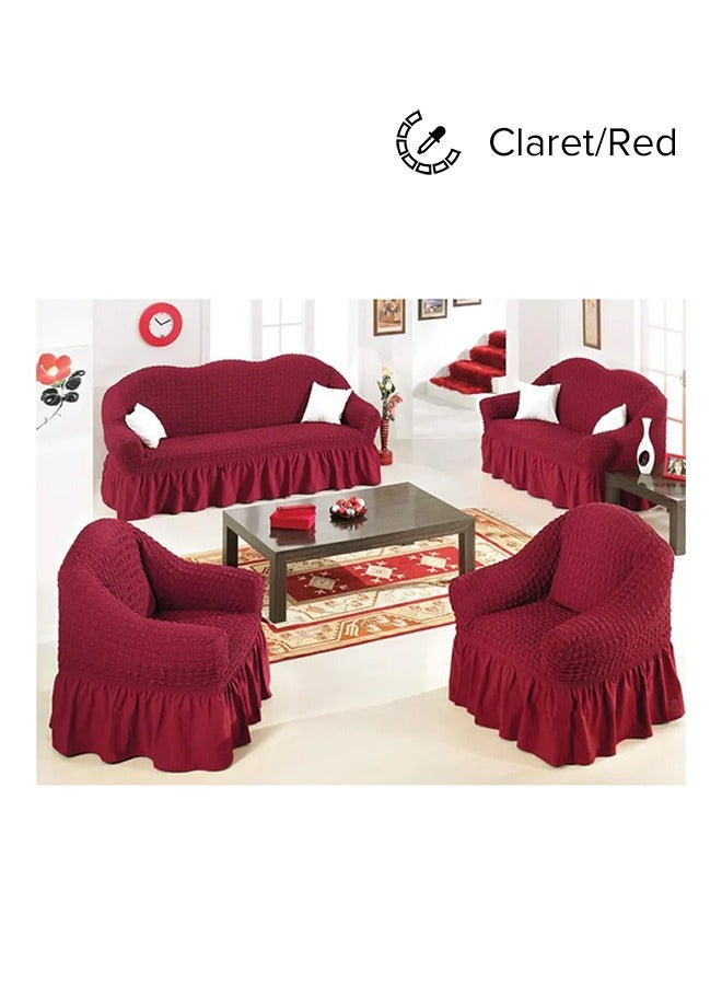 Sofa Cover Set, 4-Piece 7 Seater (3+2+1+1) Sofa Cover with Skirt, Super Stretchable Wrinkle-free Full Coverage Sofa Slipcover Exquisitely Detailed Slip Flexible Resistant Jacquard Sofa Cover Set  for Living Room and Bed Room, Red - Image 1