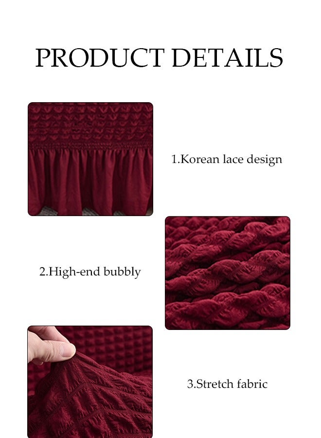 Sofa Cover Set, 4-Piece 7 Seater (3+2+1+1) Sofa Cover with Skirt, Super Stretchable Wrinkle-free Full Coverage Sofa Slipcover Exquisitely Detailed Slip Flexible Resistant Jacquard Sofa Cover Set  for Living Room and Bed Room, Red - Image 4