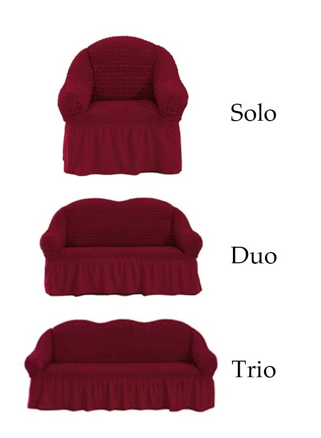 Sofa Cover Set, 4-Piece 7 Seater (3+2+1+1) Sofa Cover with Skirt, Super Stretchable Wrinkle-free Full Coverage Sofa Slipcover Exquisitely Detailed Slip Flexible Resistant Jacquard Sofa Cover Set  for Living Room and Bed Room, Red - Image 5