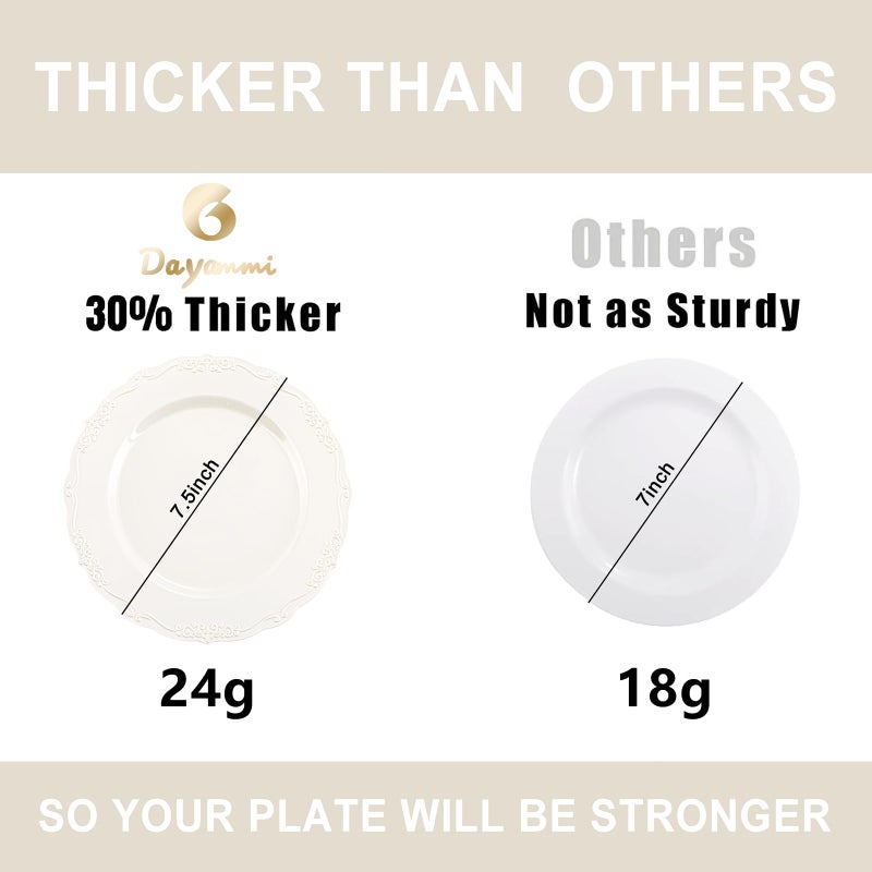 DaYammi 60PCS Ivory Plastic Plates  Heavy Duty Disposable Plates Premium 7.5inch Ivory Dessert Cake Salad Appetizer Platos Hard Plastic Platos Disposable for Party Wedding - Image 2