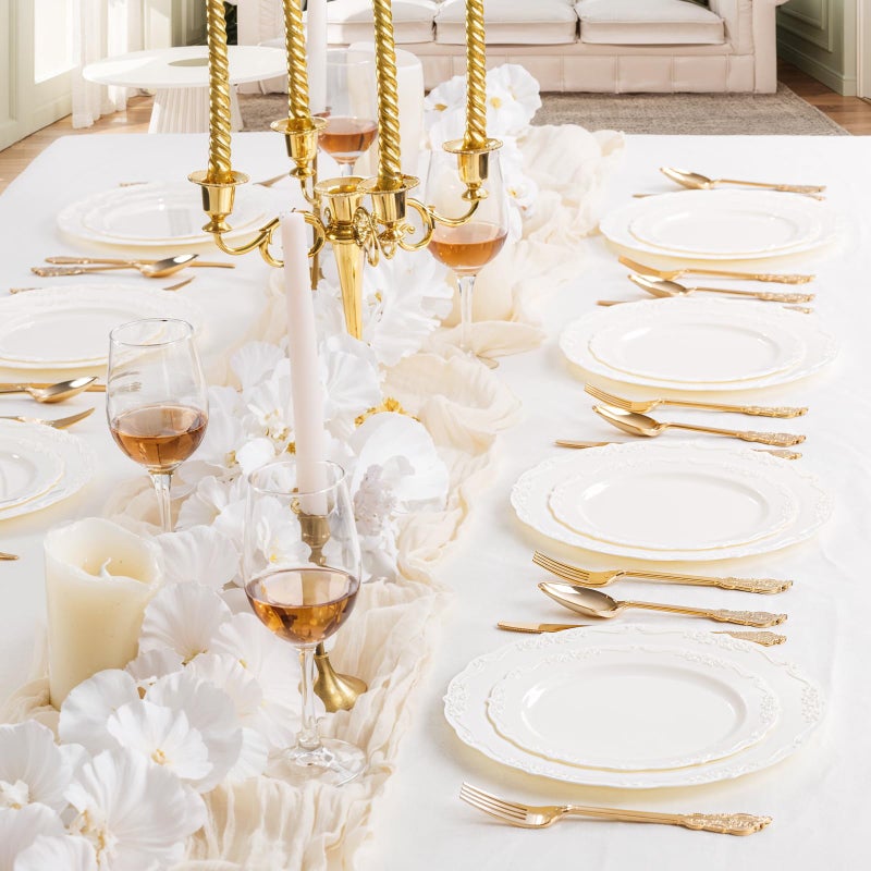 DaYammi 60PCS Ivory Plastic Plates  Heavy Duty Disposable Plates Premium 7.5inch Ivory Dessert Cake Salad Appetizer Platos Hard Plastic Platos Disposable for Party Wedding - Image 3