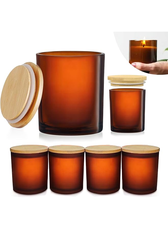The Bros برطمانات الشموع لصنع الشموع، حاويات زجاجية سعة 7 أونصات مع أغطية من الخيزران، برطمانات شموع فارغة بالجملة، مثالية لصنع الشموع والتخزين، 6 عبوات (بني) - Image 1