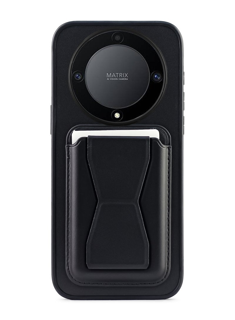 غطاء خلفي من الجلد مع محفظة للبطاقات، جراب Shockpoof قابل للطي متوافق مع هاتف Honor X9A (أسود)