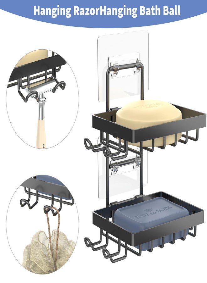 Moforoco Double Soap Bar Holder for Shower, No Drilling, 304 Stainless Steel, Wall Mounted Soap Holder with 4 Hooks and Razor Holder, Shower Rack Soap Tray Bar Soap for Bathroom Accessories Organizer - Image 3