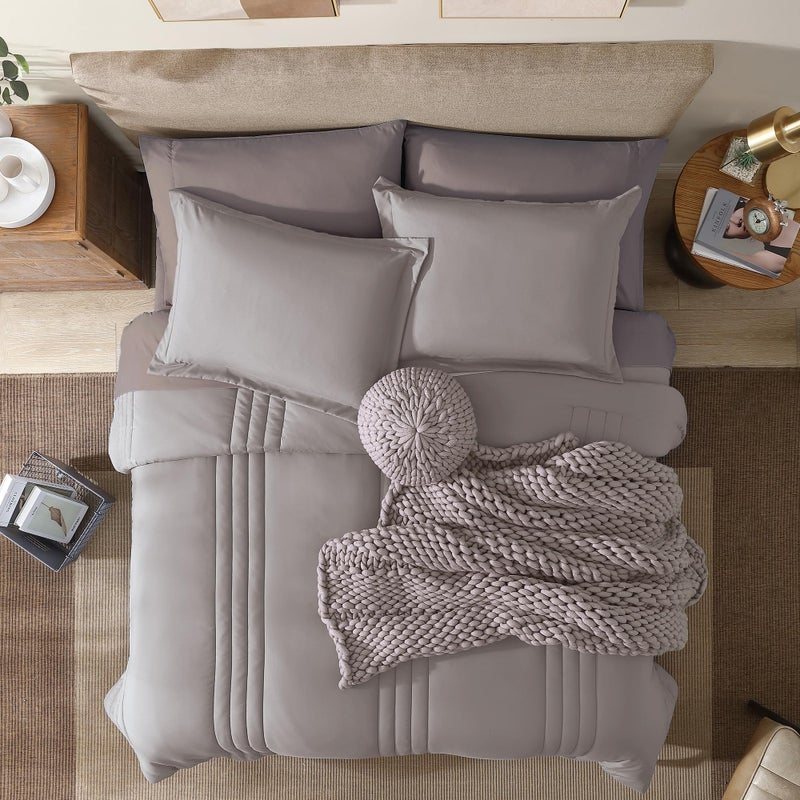 Monbix King Size Comforter Set - 7 Pieces Bed in a Bag King, Cloud Purple Bedding Sets with Comforter, All Seasons Comforter Bed Set with Sheets, Pillowcases & Shams - Image 2