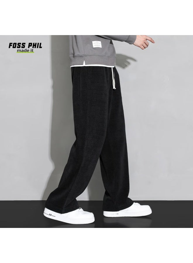 Foss Phil Men's Casual Pants, Spring And Summer Corduroy, Versatile Straight-leg Trendy Simple Loose Trousers, Ck2347 Black 2XL - Image 1