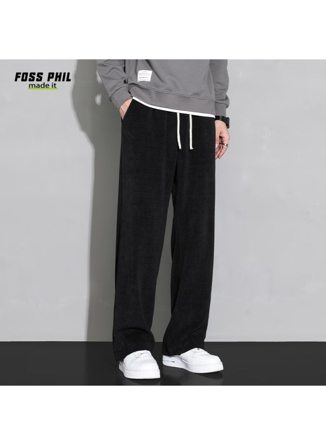 Foss Phil Men's Casual Pants, Spring And Summer Corduroy, Versatile Straight-leg Trendy Simple Loose Trousers, Ck2347 Black 2XL - Image 2
