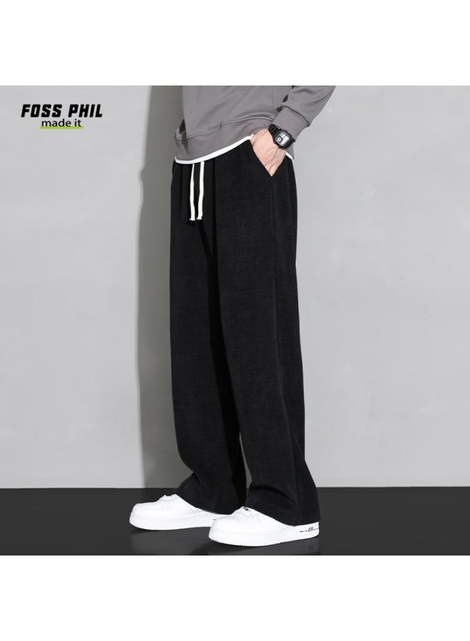 Foss Phil Men's Casual Pants, Spring And Summer Corduroy, Versatile Straight-leg Trendy Simple Loose Trousers, Ck2347 Black 2XL - Image 5