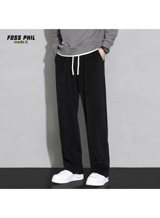 Foss Phil Men's Casual Pants, Spring And Summer Corduroy, Versatile Straight-leg Trendy Simple Loose Trousers, Ck2347 Black 2XL - Image 4
