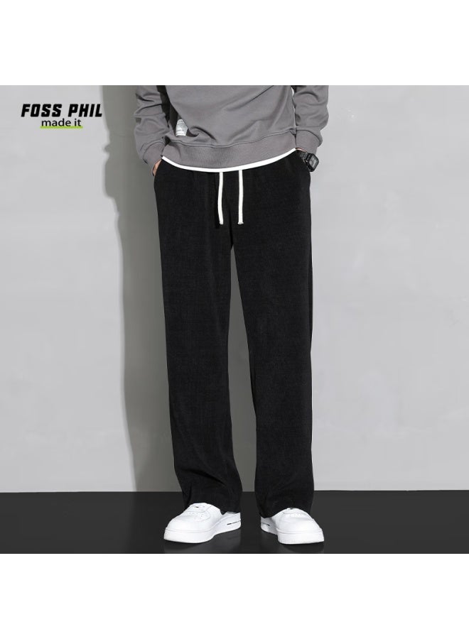 Foss Phil Men's Casual Pants, Spring And Summer Corduroy, Versatile Straight-leg Trendy Simple Loose Trousers, Ck2347 Black 2XL - Image 3