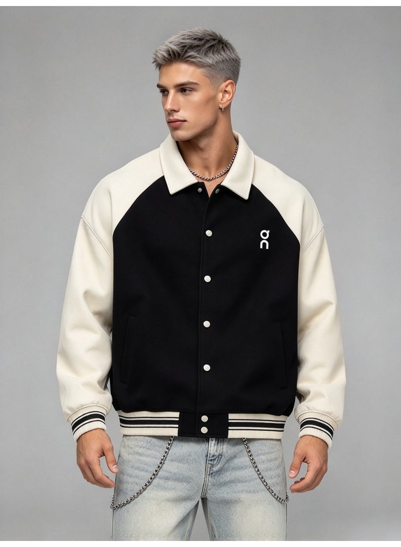 On Running Color-blocked Lapel Contrast Baseball Jacket for Men and Women - Image 5