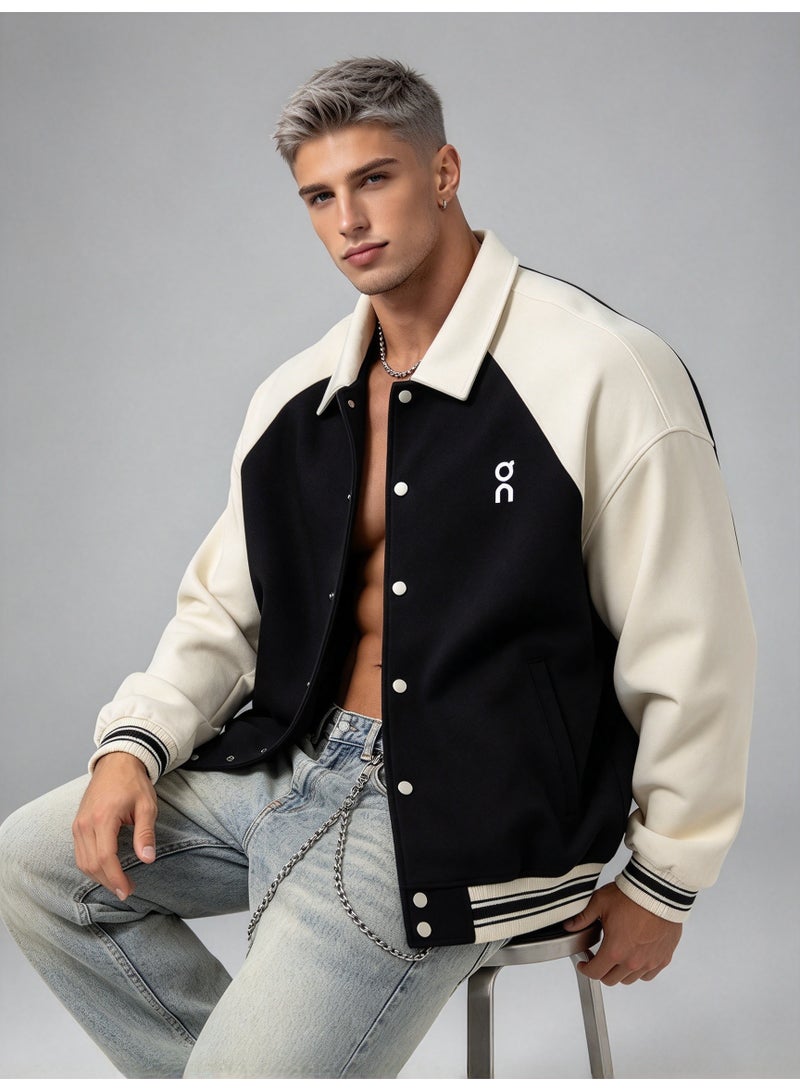 On Running Color-blocked Lapel Contrast Baseball Jacket for Men and Women - Image 1