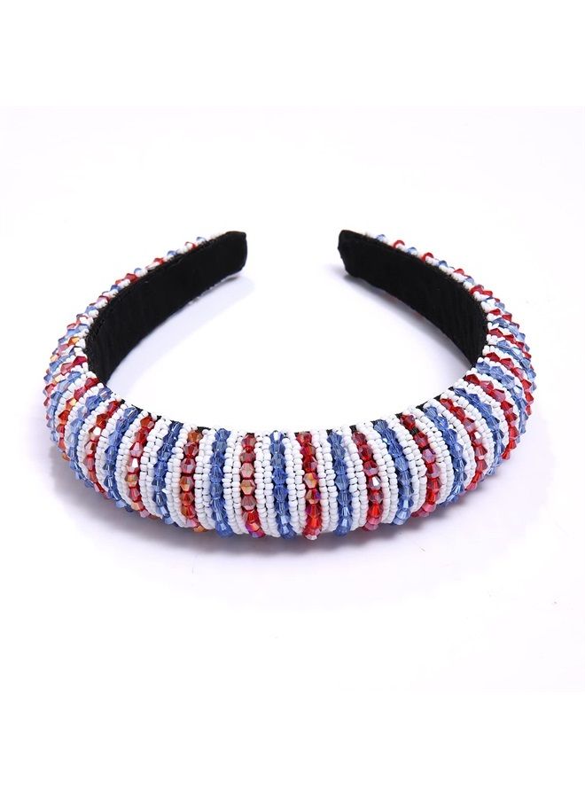 NVENF 4th of July Headbands for Women Red Blue White Crystal Rhinestone Padded Headbands American Flag Patriotic Headbands 4th of July Hair Accessory Gifts (Flag Color) - Image 2