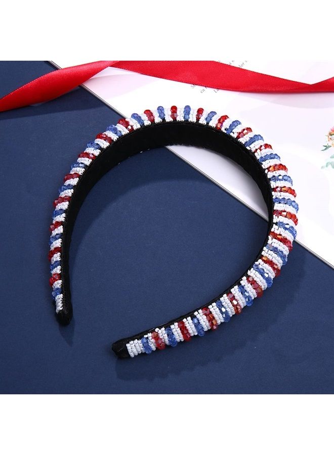 NVENF 4th of July Headbands for Women Red Blue White Crystal Rhinestone Padded Headbands American Flag Patriotic Headbands 4th of July Hair Accessory Gifts (Flag Color) - Image 1
