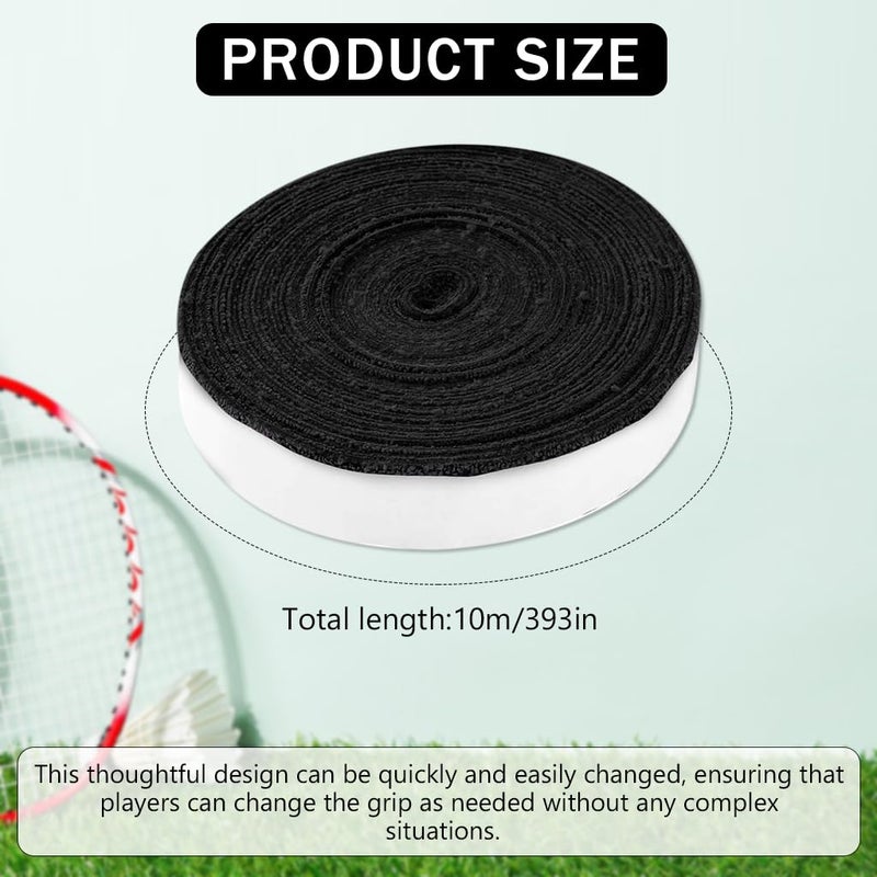 Proberos شريط قبضة منشفة الريشة ®، 10 أمتار سوبر مضاد للانزلاق يمتص العرق ذاتي اللصق دعم مقبض المضرب شريط استبدال يمتص العرق، أسود - Image 2