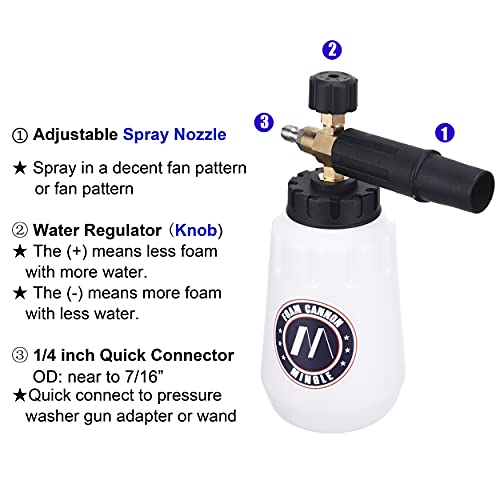 M MINGLE Foam Cannon, Compatible with Portland Husky and Ryobi Pressure Washer, with 5 Nozzle Tips, 1/4 Inch Quick Connector - Image 4