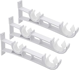 Gudui Curtain Rod Bracket, Set of 3 Curtain Rod Holders for Wall, Double Holes Curtain Rod Brackets for Heavy Duty - Image 1