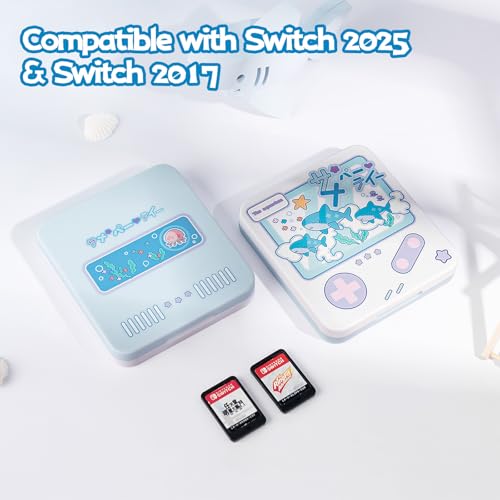 GeekShare Switch Game Card Case Compatible with Switch 2 2025 Portable Game Holder Cartridge Case for NS 2 Card Storage Shell with 12 Game Card Slots Shark Party - Image 3