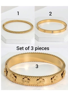 YUCCA 3pcs Fashion Flower 18K Gold Plated Stainless Steel Bracelet Set for Women, Jewelry Gift for Party and Wedding  - Image 2