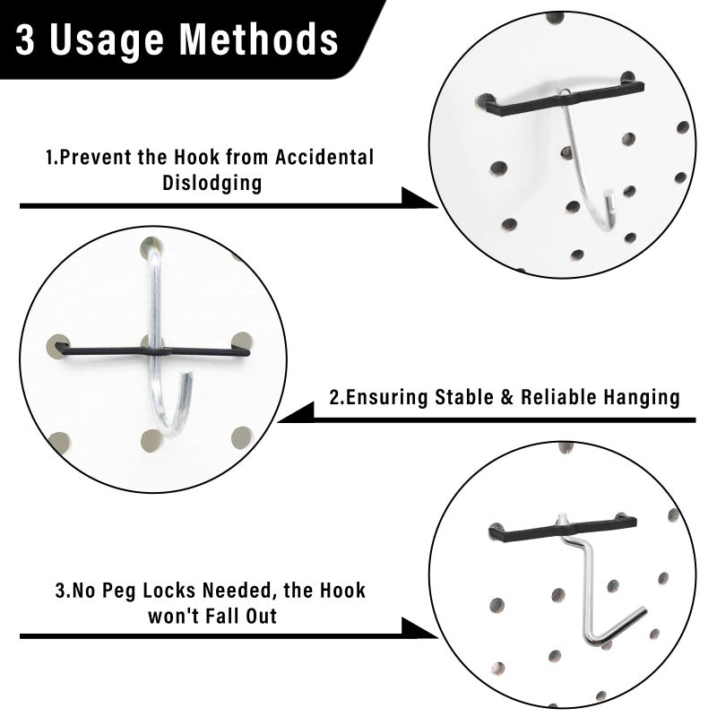 AccEncyc Black Peg Locks Plastic Pegboard Hook Locks Pegboard Display Hook Organizer Fixer Peg Board Hook Clip Retainers Pegboard Hook Organizer for Standard 1/4" and 1/8" Pegboardï¼ˆ60Pcsï¼‰ - Image 4
