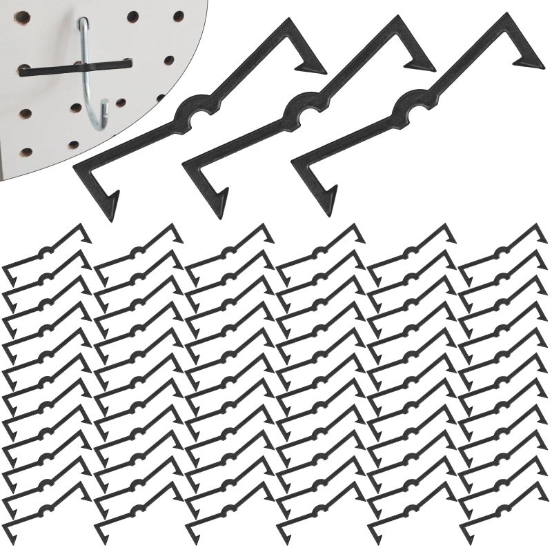AccEncyc Black Peg Locks Plastic Pegboard Hook Locks Pegboard Display Hook Organizer Fixer Peg Board Hook Clip Retainers Pegboard Hook Organizer for Standard 1/4" and 1/8" Pegboardï¼ˆ60Pcsï¼‰ - Image 1