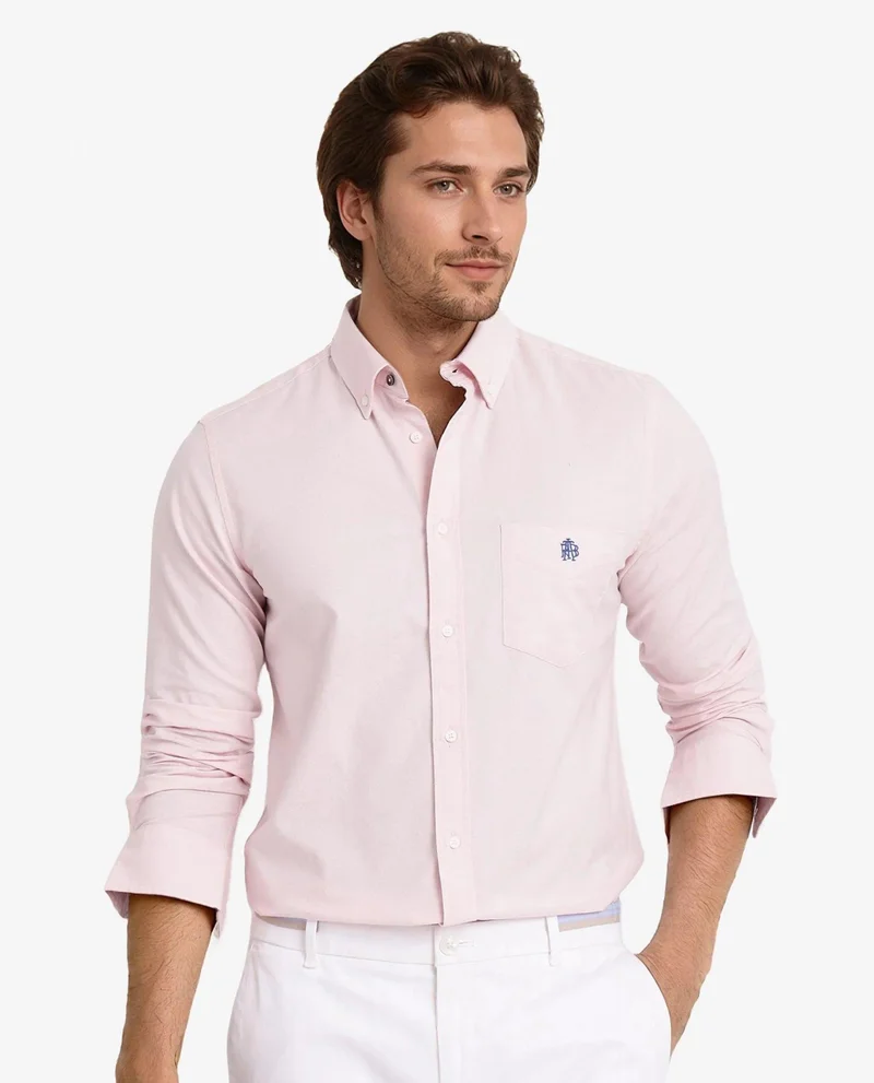 Rare Rabbit Men's Button-Down Plain Formal Shirt With Embroidered Logo