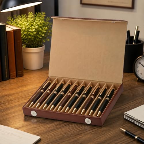essart Faux Leather Pen Display Organizer Box for 10 pens in Brown Color - Image 4