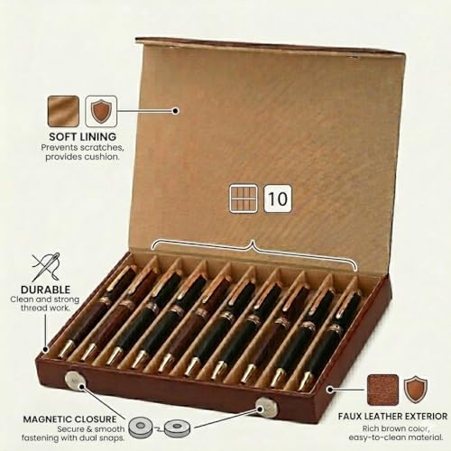 essart Faux Leather Pen Display Organizer Box for 10 pens in Brown Color - Image 5