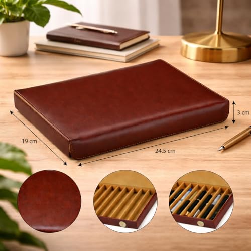 essart Faux Leather Pen Display Organizer Box for 10 pens in Brown Color - Image 3