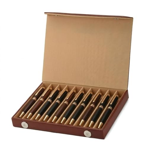 essart Faux Leather Pen Display Organizer Box for 10 pens in Brown Color - Image 1