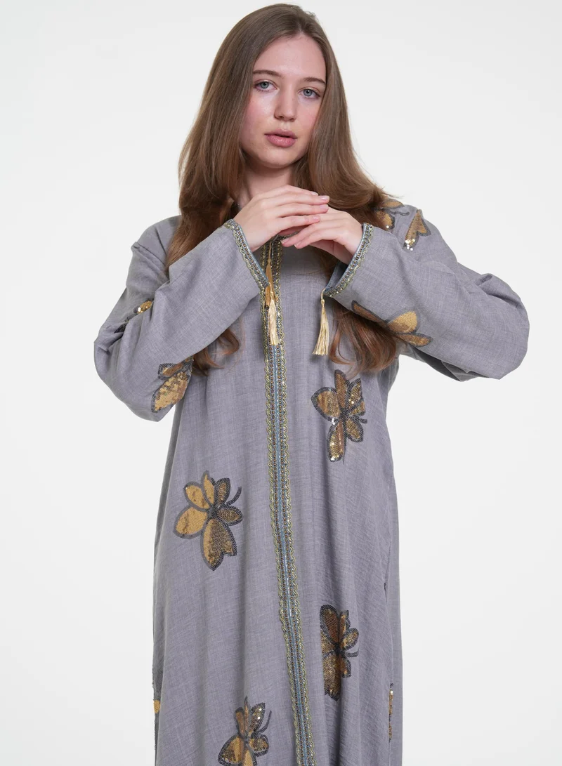 AL BENT AL SHARQIEH grey women jalabiya , arabian traditional dress for Women | Best Price UAE