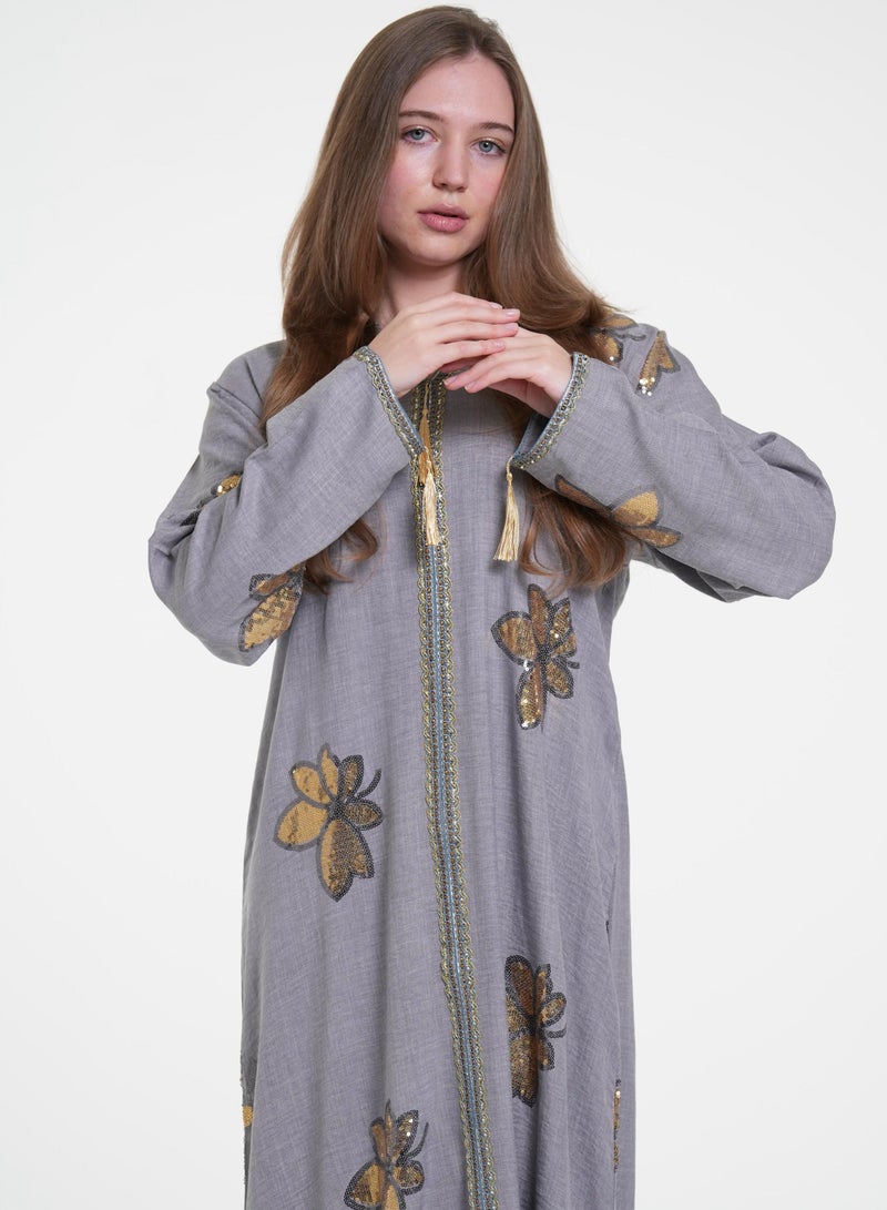 البنت الشرقية جلابية نسائية   مطرزة باللون الذهبي - Image 3