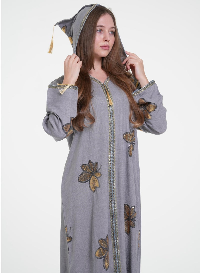 البنت الشرقية جلابية نسائية   مطرزة باللون الذهبي - Image 2