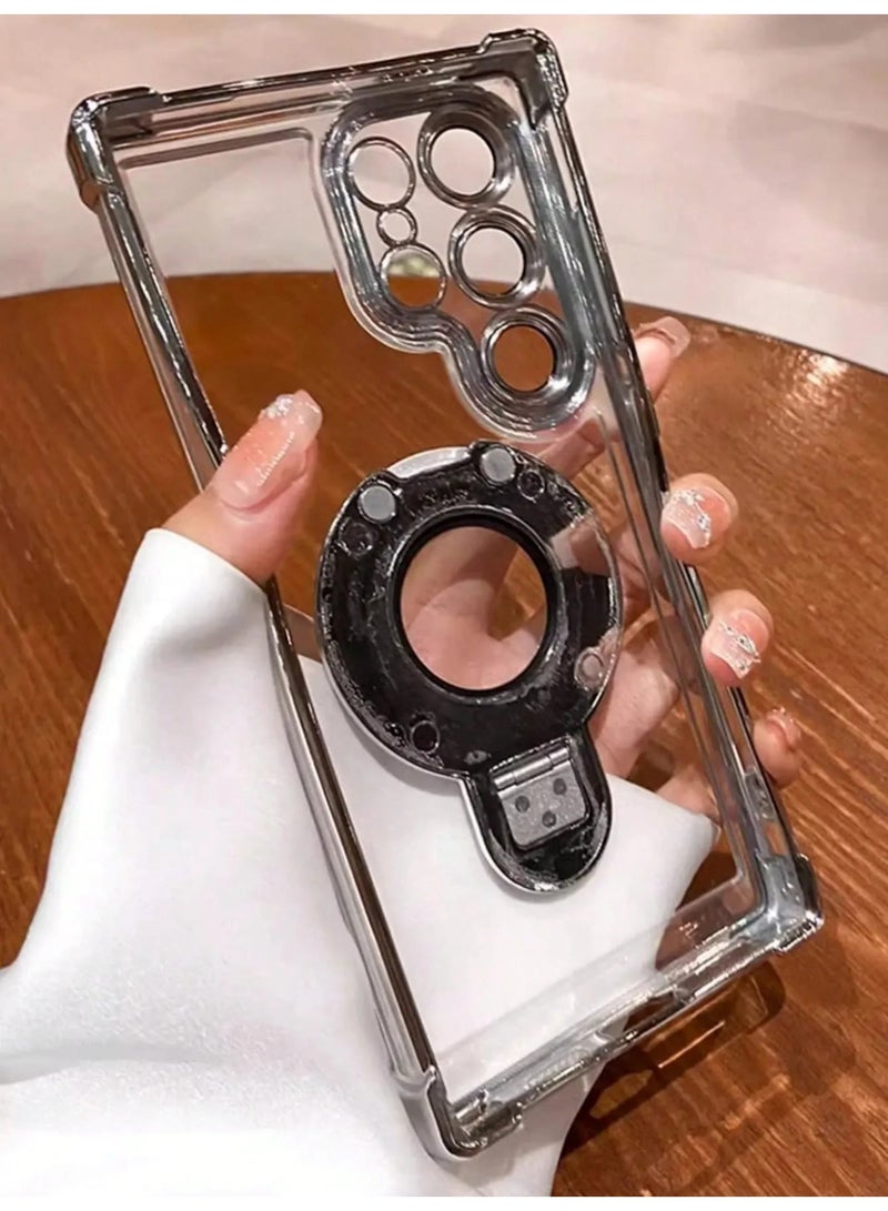 شي إن غطاء هاتف محمول مطلي فاخر، شحن لاسلكي، عدسة شفافة، واقي صدمات وحلقة اصبع لتثبيت الموبايل  متوافق مع سامسونج جلاكسي S24 Ultra - Image 2