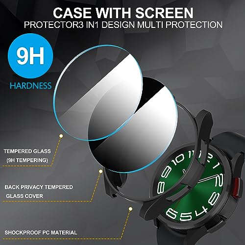 Suoman 44 Pack for Samsung Galaxy Watch 6 Classic 43mm CasePrivacy and HD Screen Protector CombinationAllRound PC Matte Protective Cover Bumper Black - Image 3