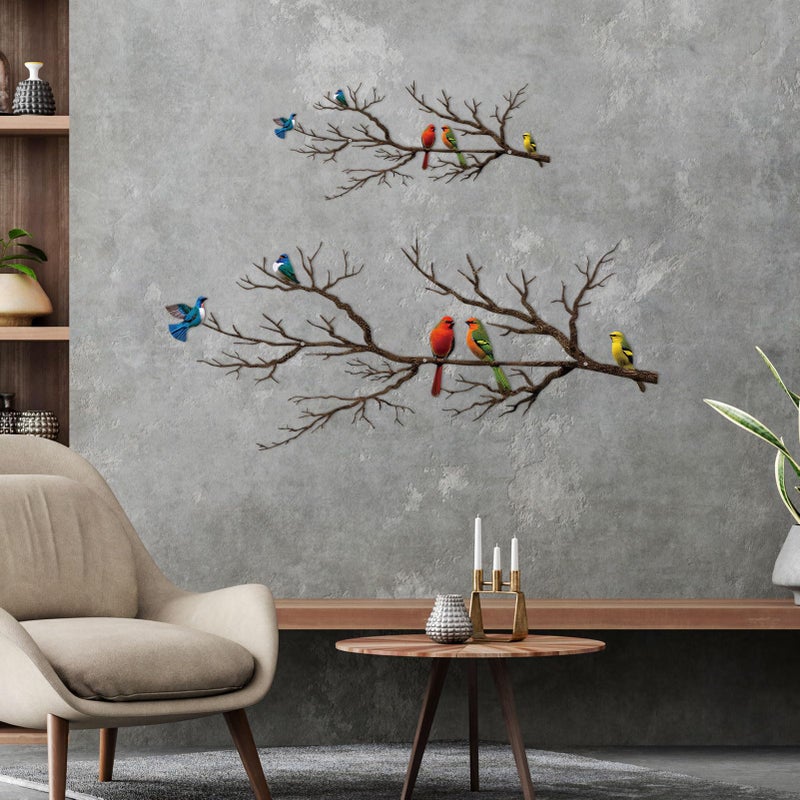 ESTART Metal Birds Wall Art, Metal Vivid Birds on Branch Silhouette Wall Decor Black Leaves with Bird Outdoor Hanging Wall Sculpture for Home Balcony Garden (Vintage Color, Small) - Image 5