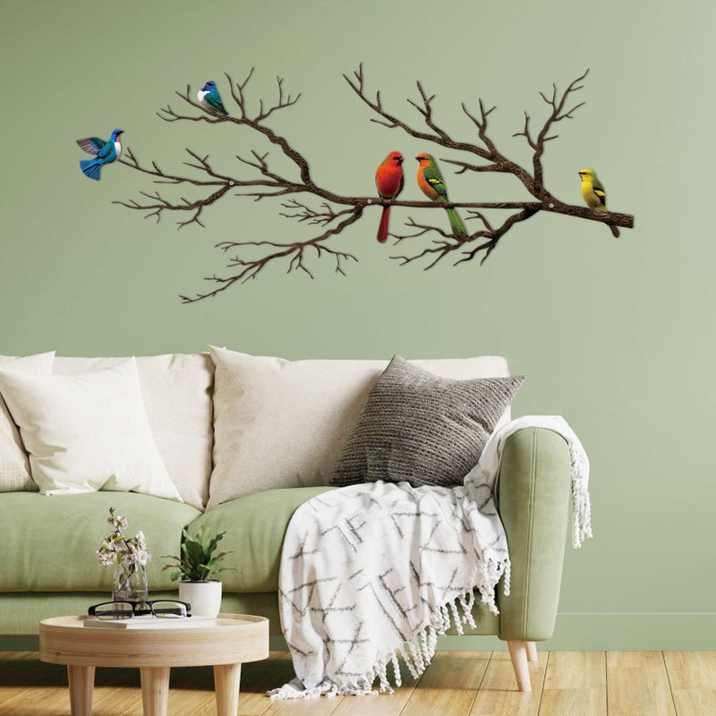 ESTART Metal Birds Wall Art, Metal Vivid Birds on Branch Silhouette Wall Decor Black Leaves with Bird Outdoor Hanging Wall Sculpture for Home Balcony Garden (Vintage Color, Small) - Image 4
