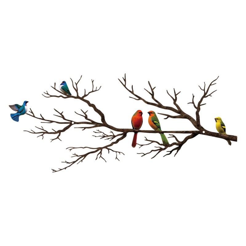 ESTART Metal Birds Wall Art, Metal Vivid Birds on Branch Silhouette Wall Decor Black Leaves with Bird Outdoor Hanging Wall Sculpture for Home Balcony Garden (Vintage Color, Small) - Image 1