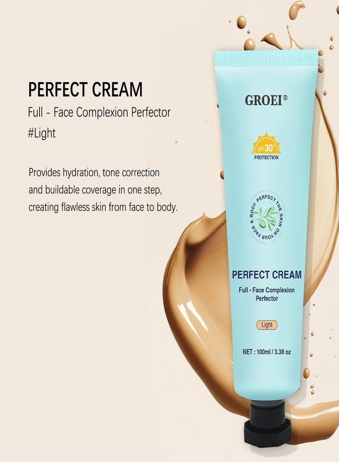 GROEI Perfect Cream All-Over Complexion Perfector | Long-Lasting BB Foundation & Concealer | SPF 30 Tinted Moisturizer for Face/Body (Light) - Image 2
