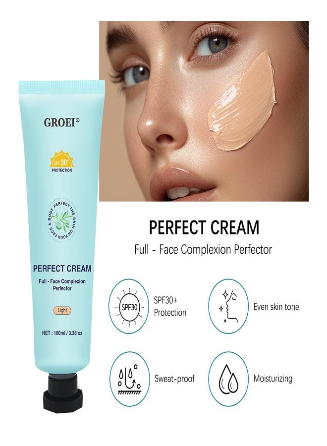 GROEI Perfect Cream All-Over Complexion Perfector | Long-Lasting BB Foundation & Concealer | SPF 30 Tinted Moisturizer for Face/Body (Light) - Image 3