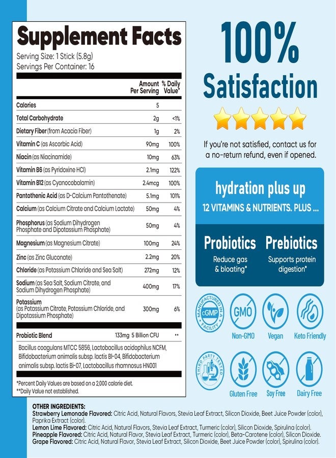 Venture Pal 2-in-1 Hydration Packets + Gut Health Electrolytes Powder - 7 Electrolytes & 5 Vitamins, Probiotics - Sugar Free Liquid Daily IV Drink Mix for Dehydration Relief | Non-GMO | 16 Sticks - Image 2