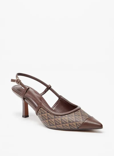 ايل Women's Monogram Slingback Sandals with Kitten Heels