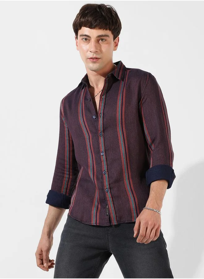 Campus Sutra Cotton Striped Casual Shirt