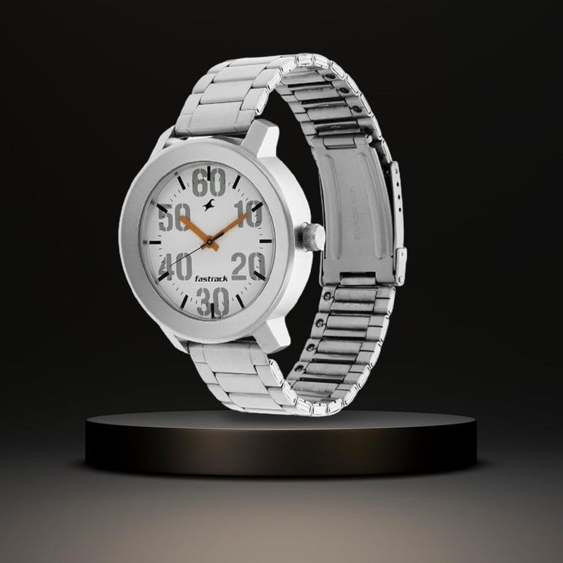 Fastrack Bare Basic Analogue Round White Dial Metal Strap Watch for Men- 3121SM01 - Image 2