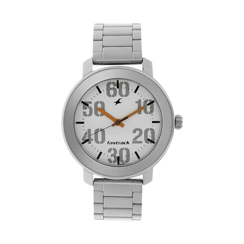 Fastrack Bare Basic Analogue Round White Dial Metal Strap Watch for Men- 3121SM01 - Image 1