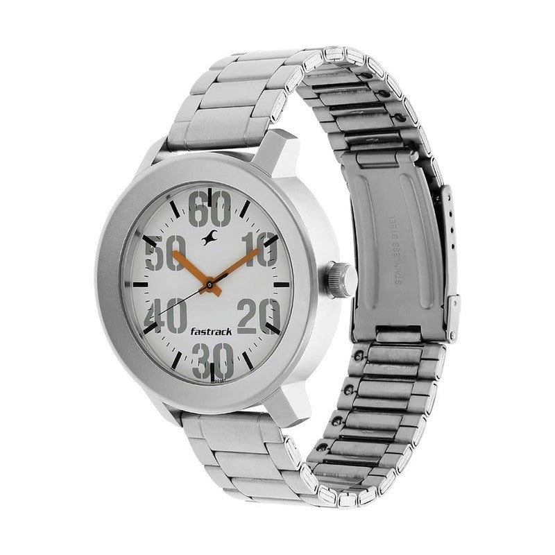 Fastrack Bare Basic Analogue Round White Dial Metal Strap Watch for Men- 3121SM01 - Image 4