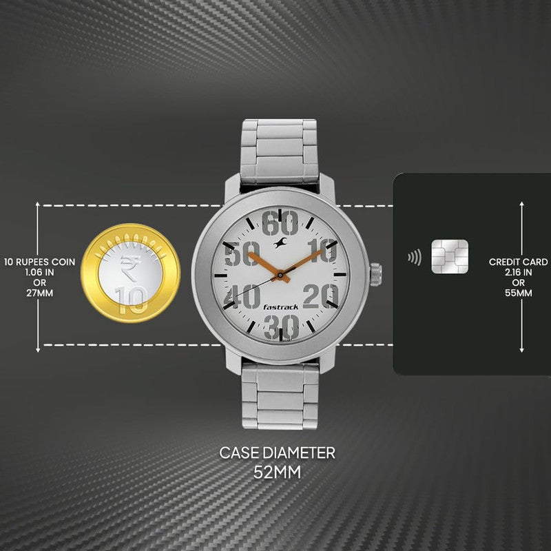 Fastrack Bare Basic Analogue Round White Dial Metal Strap Watch for Men- 3121SM01 - Image 5