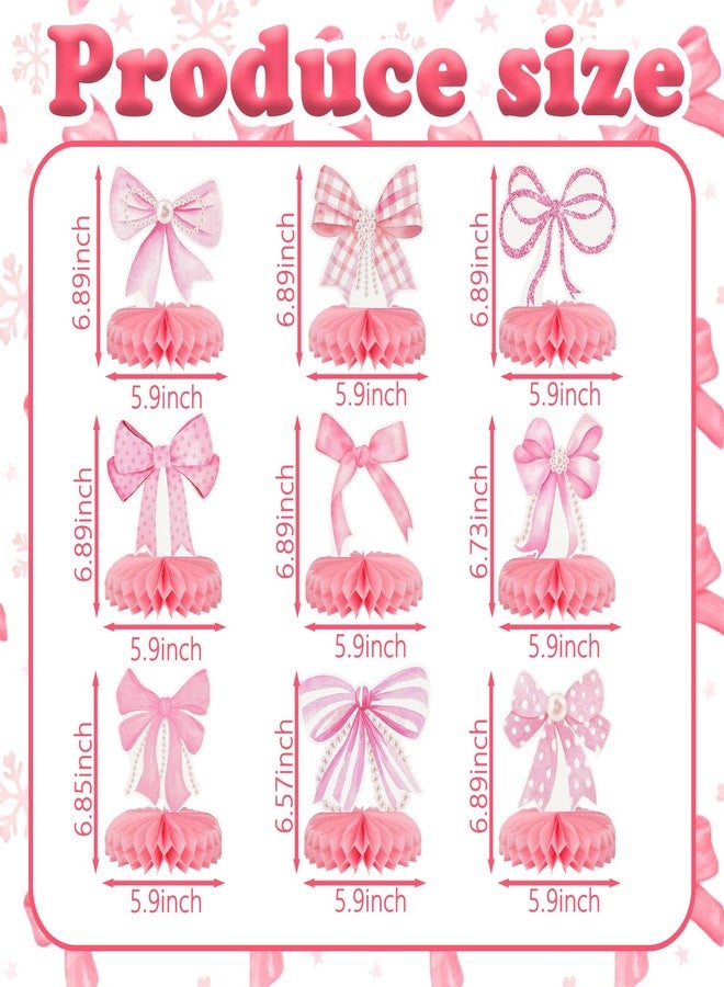 Hidaily 9 قطع زينة مركزية على شكل خلية نحل مع bows وردية لحفلات، زينة عيد ميلاد ثلاثية الأبعاد، زينة طاولة bows وردية لحفلات عيد الميلاد وحفلات العزوبية والزفاف - Image 2